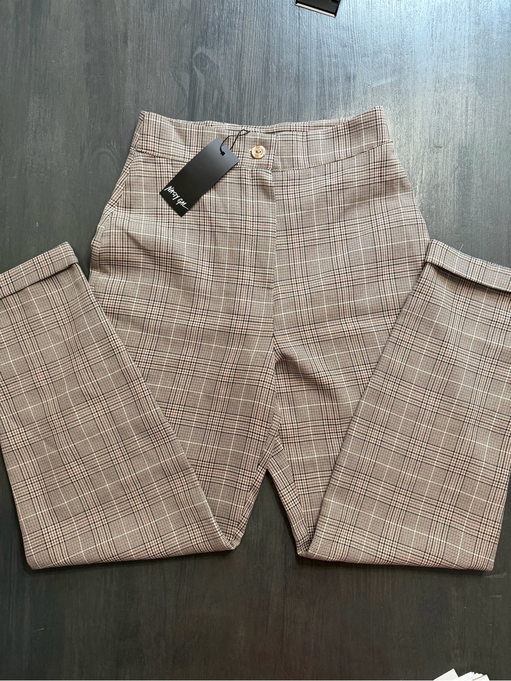 Nasty Gal Plaid High Waisted Tapered Pants NWT Size 4 Beige Check